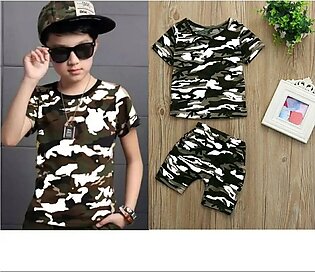T-shirt And Short Pants For Kids Baby Boys And Baby Girls Round Neck Short Sleeve Tee Top's Clothes Sets Dresses Outfit Commandoes And Camouflage Design