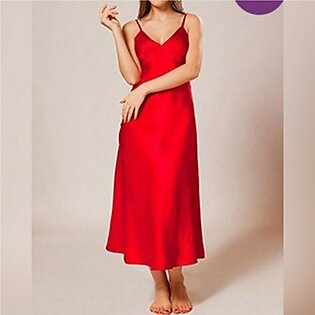 Silk Red Color Long Chemise With Bra - Vche002-Rd