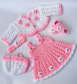 ZEBY Handmade crochet dress set for baby girl, pink baby girl outfit, 0 to 24 months newborn dress