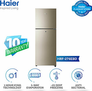 Haier 10 Cu Ft/e-star Series/ Hrf-276 Ebd(deepest Freeze +direct Cool+ 1 Hour Icing Technology + Metal Door) Golden Colour/refrigerator/ 10 Years Warranty.
