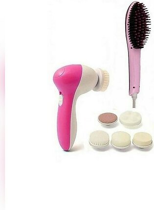 Hair Straightener Brush And 5 In 1 Face Massager