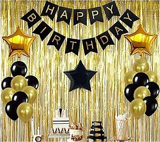Graceful Theme Of Happy Birthday Card Banner Birthday Decoration Set With '2' Foil Star Balloons '1'shinny Fringe Curtain & Set Of '20'pcs Latex Balloons For Decoration Of Your Birthday Party Event-beautiful Birthday Accessories