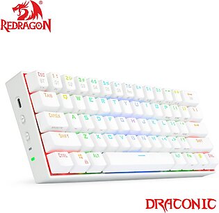 Redragon K530 Draconic 60% Compact Rgb Wireless Gaming Mechanical Keyboard, 61 Keys Tenkeyless Designed 5.0 Bluetooth With Tactile Brown Switches White Edition