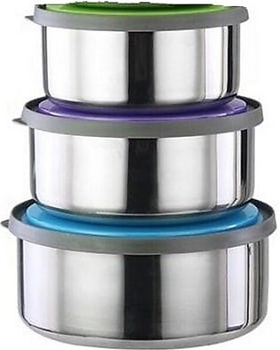 Bowl 3 Piece Round Steel Mixing Or Food Bowl Set With Lid