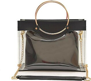 Astore Transparent Black Faux Leather Fix Gold Chain Acrylic Bag with Inside Vanity Party ShoulderBag and Handbag