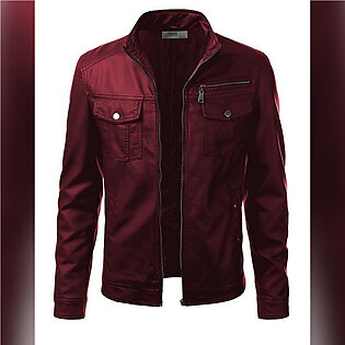Maroon Faux Leather Highstreet Jacket For Men