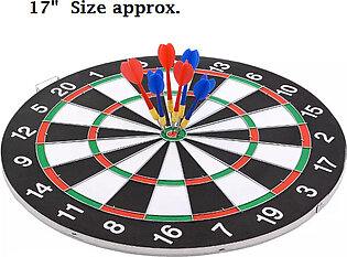 Dart Board With 6 Darts Arrows And 1 Double Sided Dartboard Score Game Set 17 Inch Approx
