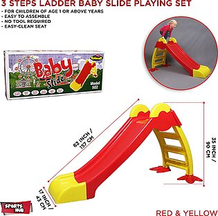 Toddler Kids 4 Step Jumbo Slide And Climber With Attach Basket Ball Net