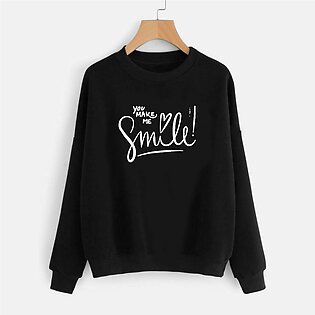 U Make Me Smile Print Crew Neck Full Sleeves Sweatshirt For Both Girls/boys