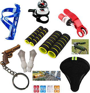 9pc bicycle accessories Bell,Light,Bottle Holder,Seat cover, Seat Clamp, bicycle handle bar grips , rear pedal