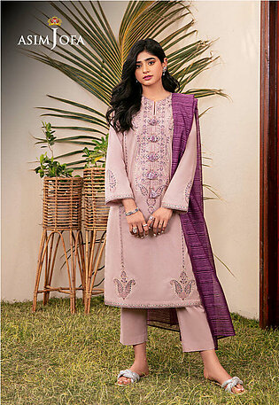 Asim Jofa Purple Cambric 3 Piece Stitched Suit For Women Ajod-29