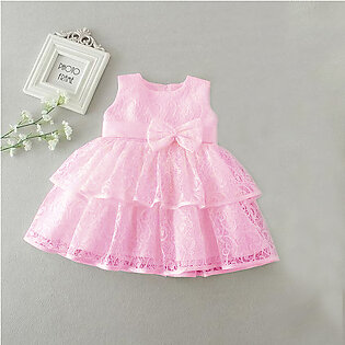 Pink Self Embroidered Frock For Baby Girl