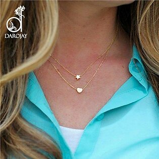 Darojay Tiny Heart Necklace for Women Layered Chain Heart star Pendant Necklace Gift New