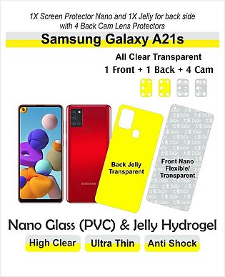 Samsung Galaxy A21s - 1 Front Nano Glass With 1 Back Jelly And 4 Back Cam Lens Protectors