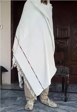 White Shawl For Men _ Pashmina Dhussa Wool Shawl For Men
