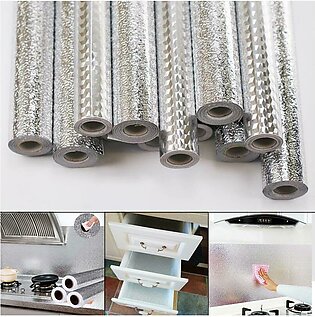 QS Oil-proof Aluminum Foil Sheet Stickers for Kitchen (2/3/5 Meter) Waterproof Self-Adhesive Aluminium Foil Paper for Stove, Cabinet Shelf & Wall Protection - Plastic Roll Dust-Proof AL Foil Sheet - QS Bedding