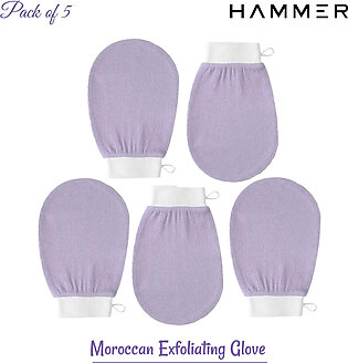 Hammer Moroccan Exfoliating Gloves 5pcs - Dead Skin Remover - Exfoliating Bath Washcloth Scrub Mitt For Body - Exfoliating Massage Mitt Back Scrubber Glove