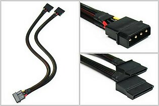 Sleeved 4P Molex Male to Dual SATA Splitter Extension Cable