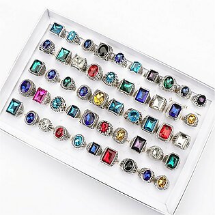 Pack of 2 Vintage Metal Silver Plated Imitation Gemstone Jewelry Rings for Women Men  Rings Wholesale
