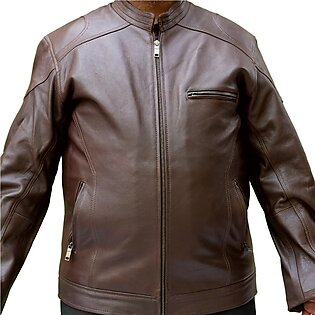Mender Plain Leather Jacket For Men - Dark Brown - 21p - Guaranteed Genuine Leather
