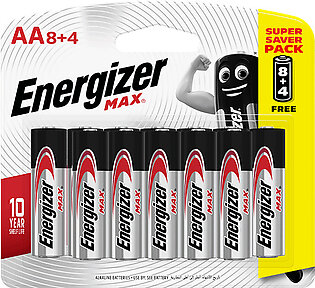 Energizer Max Alkaline AA Batteries Pack of 8 + 4 Free