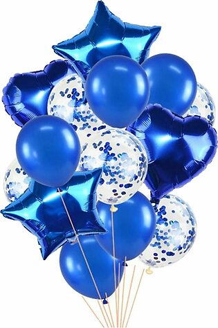 Blue Foil Balloon, Latex Balloon, Confetti Balloon 14 Pieces Set