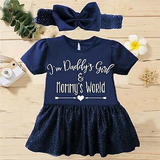 Customized/printed Frock With Headband Daddys Girl-red