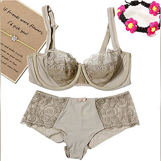 Leonisa Lace Non-Padded Wired & Demi Coverage Bra Panty Set for girls / womens