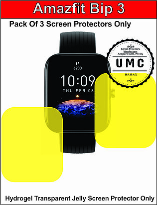 Amazfit Bip 3 Screen Protector Jelly Clear Pack of 3