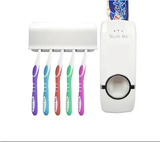 Multicraft And Multicolor Set Of Toothpaste Dispenser & Toothbrush Holder - Multicolor Automatic Toothpaste Dispenser And Toothbrush Holder Set Wall Mounted Toothpaste Dispenser With 5 Toothbrush Holder Set Toothpaste Squeezing Machine Toothpaste Dispense