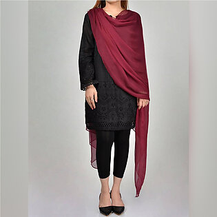 Maroon Overlocked Crinkle Chiffon Dupatta For Girls Ladies-all Colors Available