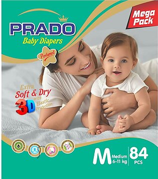 Prado Extra Soft Baby Diapers Jumbo Pack Size 3 (medium) 84 Pcs Chinese Based 100 % Gell