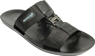 Aerosoft Black Synthetic Leather Slippers For Men G9009