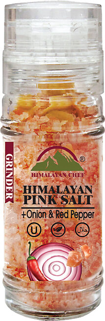 Himalayan Chef Pink Salt, Onion And Red Pepper Small Glass Grinder - 100 G
