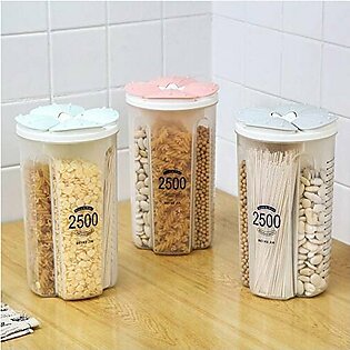 4 Grid Plastic Kitchen Cereal Storage Dispenser Box Food Pasta Container Case With Lid