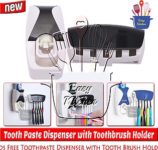 Easy Kitchen Tooth Paste Dispenser With Toothbrush Holder Automatic Plastic Best Quality Squeezing Device Wall Mount