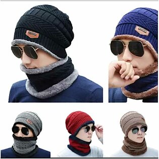2 Pcs Beanie Cap with Scarf for Men Women, Knit Thick Fleece Lined Warm Beanie Scarf Set winter caps for men