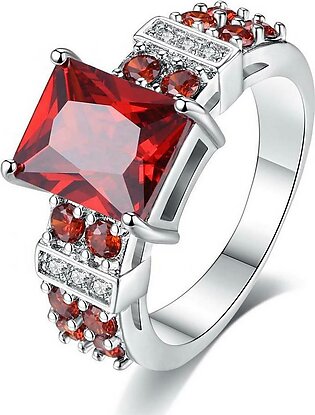 Fashion Ss Wedding Engagement Collection Silver Cute Red Stone Crystal Rings For Girls & Women - Hs-wl-r193