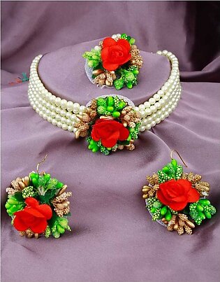 Bridal Jewellery Set Indian, Bridal Jewellery Set Mehndi, Mayon Flower Jewelry , Mehndi Accessories, Mehndi Jewellery Set For Girls For Bridal