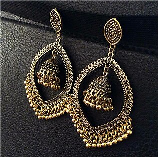 Antique Golden Jhumka Design Jewellery With Golden Beads Hoop Earrings For Women And Girls FDS 055