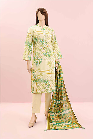 Saya Printed Unstitched Fabric Lawn 2 Piece (shirt / Trouser) For Woman And Girls - Lime Green - Design Code: Wu2p-2573
