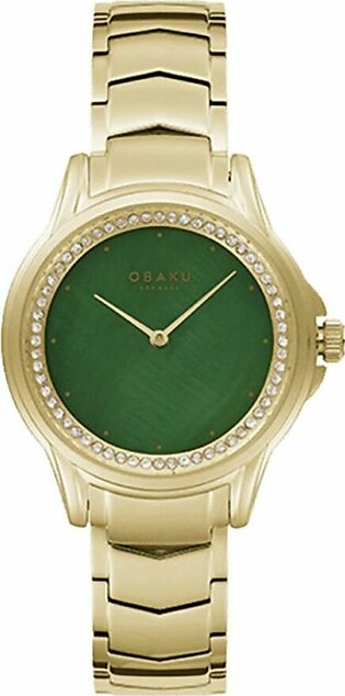Obaku Women's Golden Bracelet With Dark Green Round Dial Analog Watch, V261LEGESG
