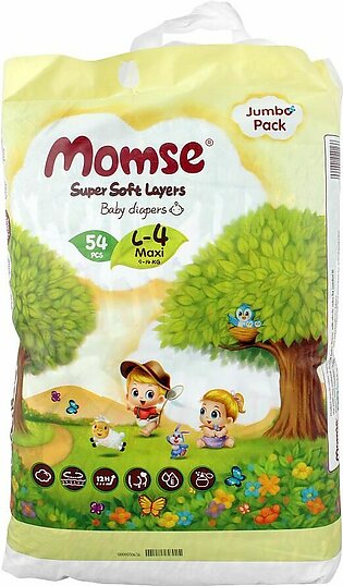 Momse Baby Diapers, L-4 Maxi, 9-14 KG, 54-Pack