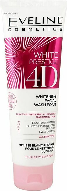 Eveline White Prestige 4D 3-In-1 Whitening Facial Wash Foam, All Skin Types, 100ml