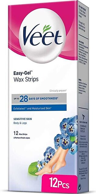 Veet Easy-Gelwax Sensitive Skin Wax Body & Legs Strips, Almond Oil And Cornflower, 12-Pack
