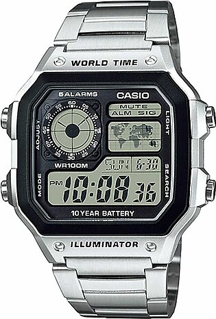 Casio Youth Illuminator Digital World Time Watch For Men, AE-1200WHD-1AVDF
