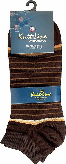 Knit Line Mercerized Ankle Cotton Socks, AM-Brown