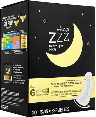 Always ZZZ Overnight Pads Flexi-Wings, Size 6, 10-Pack