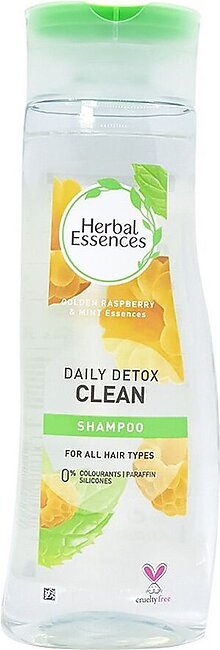 Herbal Essences Daily Detox Clean Golden Raspberry & Mint Essences Shampoo, For All Hair Types, 0% Colourants, Paraffin, Silicones, Cruelty-Free, 400ml