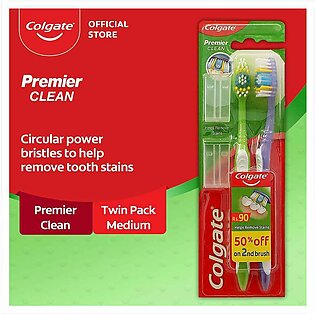 Colgate Premier Clean Toothbrush, Medium, 2-Pack